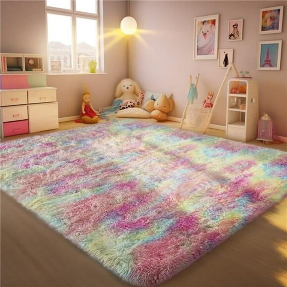 Ophanie Rainbow Colorful Area Rugs for Bedroom Girls Unicorn 4x6 Carpet Fluffy - Picture 1 of 7